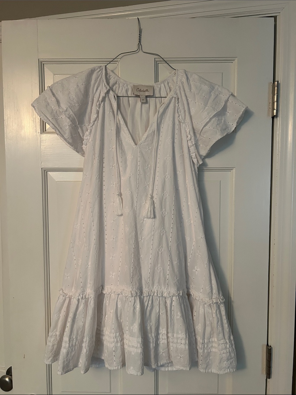 Like New White Eyelet Tassel Tie Sundress